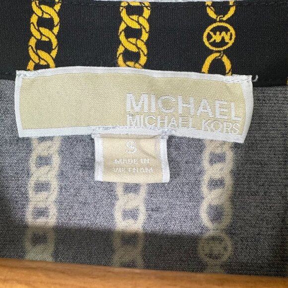Michael Kors Women Half Zip Tunic Blouse Black/Yellow Chain Print Size S - Picture 9 of 13